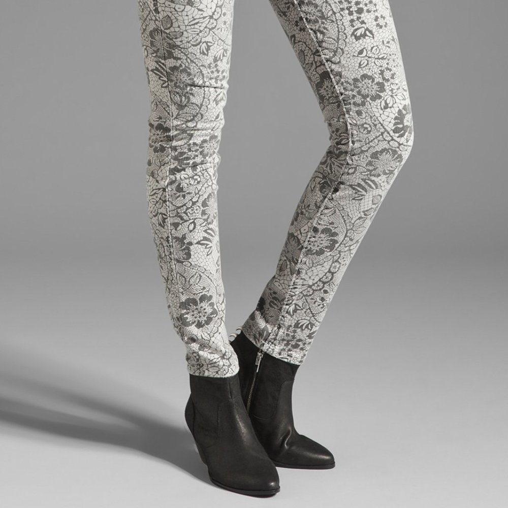 CURRENT ELLIOTT New Jeans Ankle Skinny Light Grey Black Lace Floral Women's HP🎉 - Picture 4 of 17
